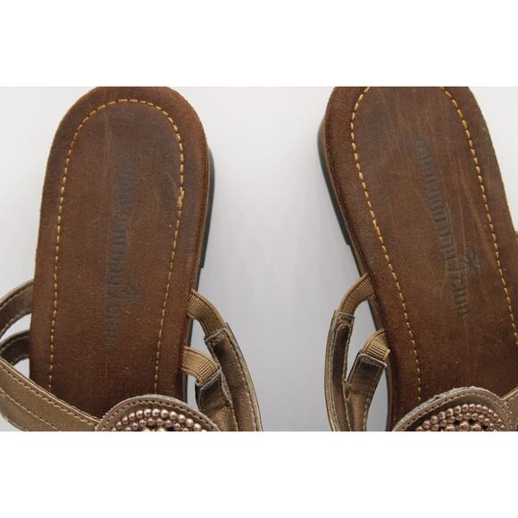 Montego Bay Club Wedge Thong Sandals Women 8 Embellish Brown Slip On - Picture 4 of 7